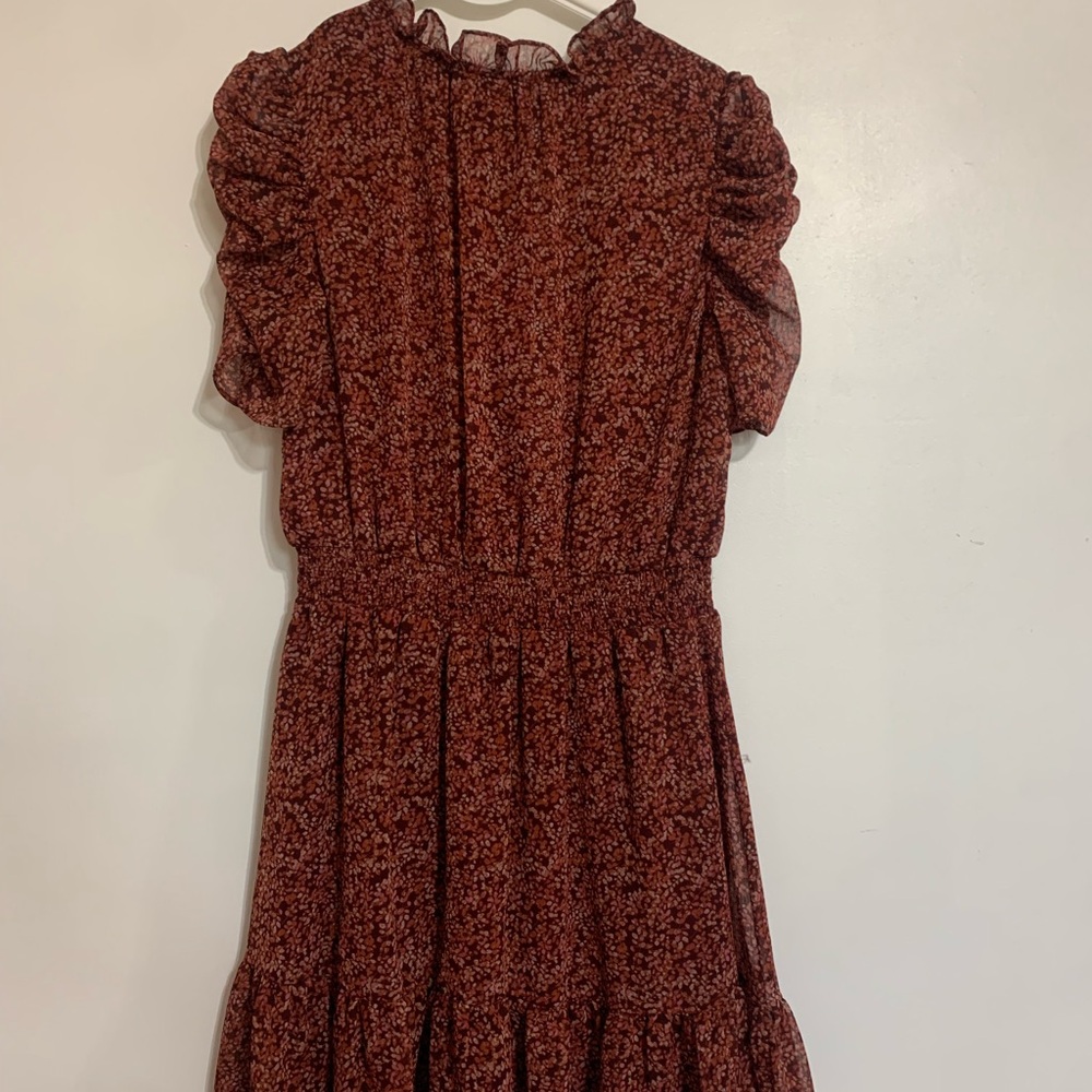 Floral Ruffle Sleeve Dress - Red